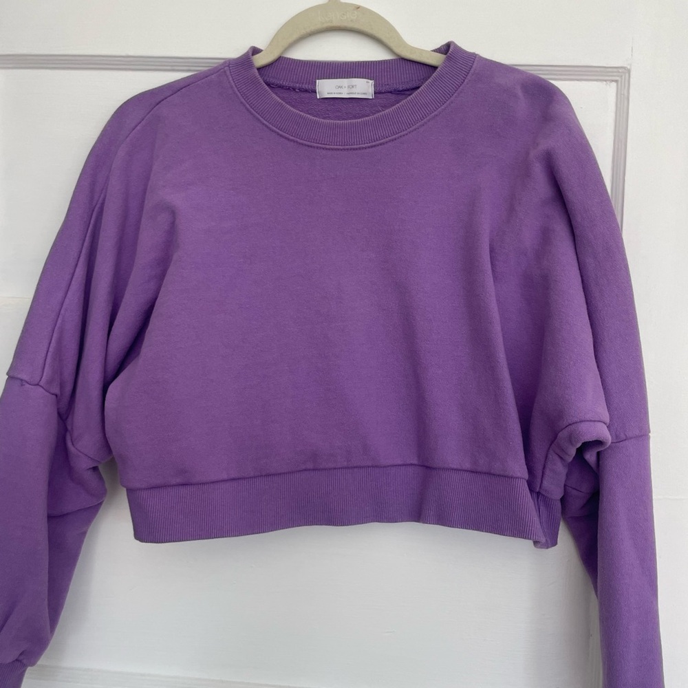 OAK + FORT Purple Cropped Boxy Sweatshirt